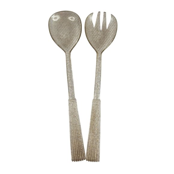 Vintage Lucite Salad Fork Serving Set Gold Glitter MCM - Picture 1 of 4